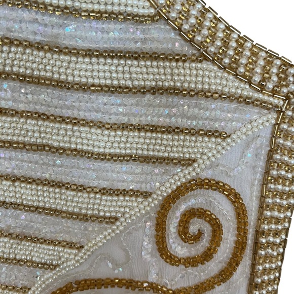 Rare Vintage Judith Ann Beaded Duster Jacket Ivory Gold Open Front Coat Size Med - Picture 5 of 11